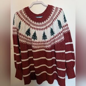 Maurices Festive Red and Cream Sweater with Tree Pattern